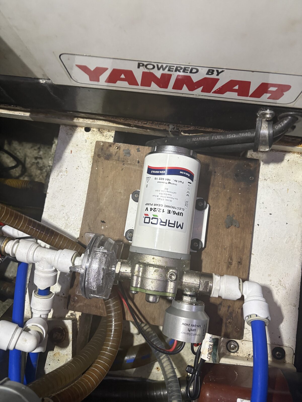 The Marco UP6/E electronic gear pump fitted to the fresh water system aboard Gran Blau