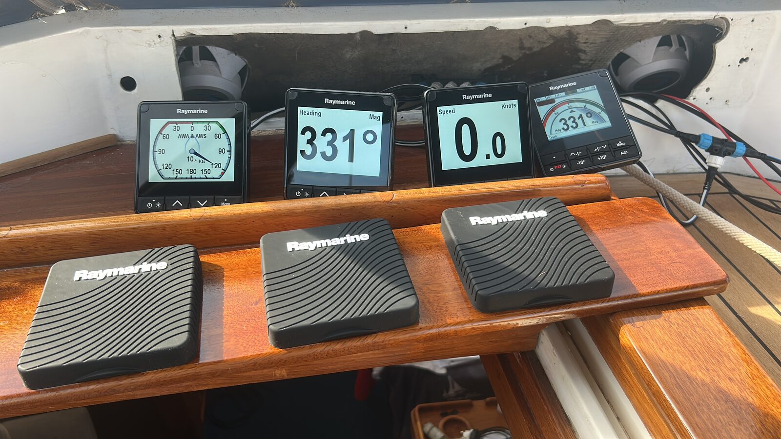 The Raymarine instrument console aboard Gran Blau, alternate angle