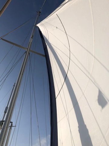 The staysail set aboard Gran Blau